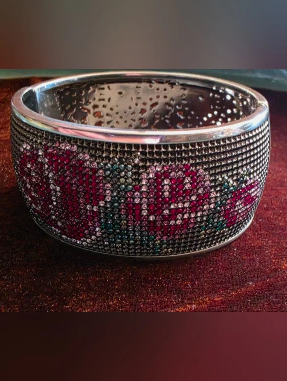 New Brighton Victorian Rose hinged bracelet bangle with 635 crystals $198